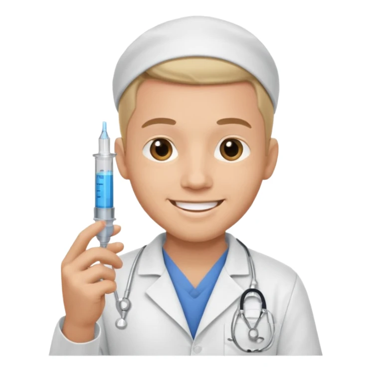 male nurse holding syringe sticker