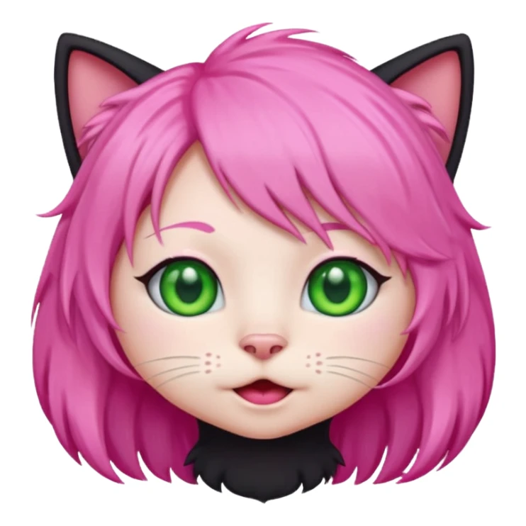 Black cat wearing a pink hair wig sticker