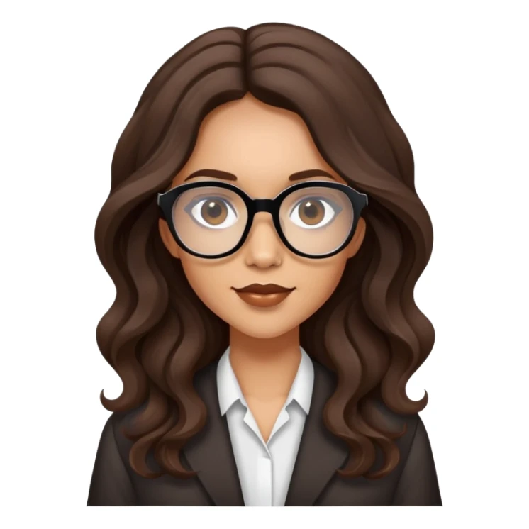 Light skinned brunette with long wavy hair and dark brown, hxagon glasses sticker