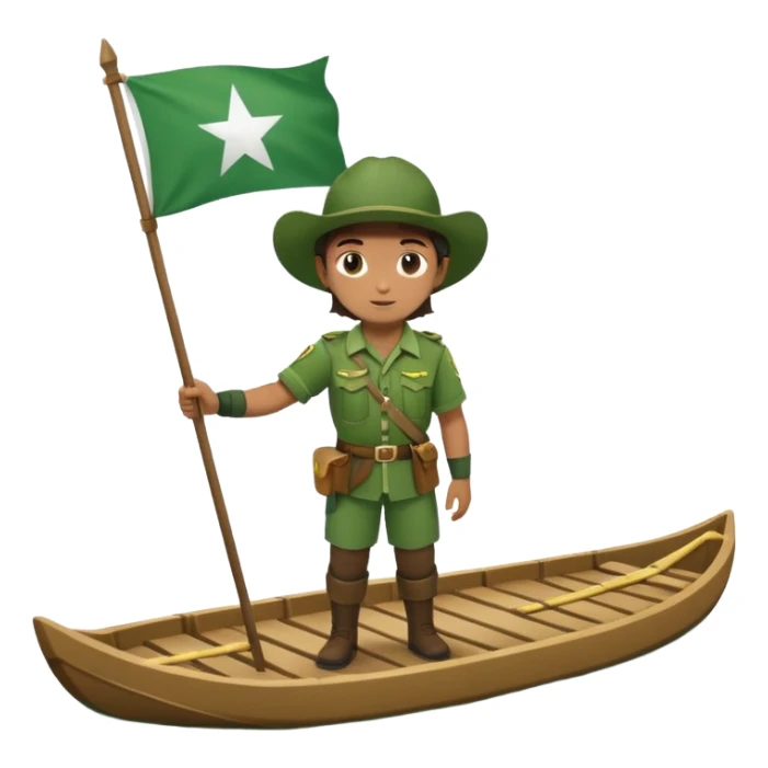 ranger on a wooden raft with a white flag sticker