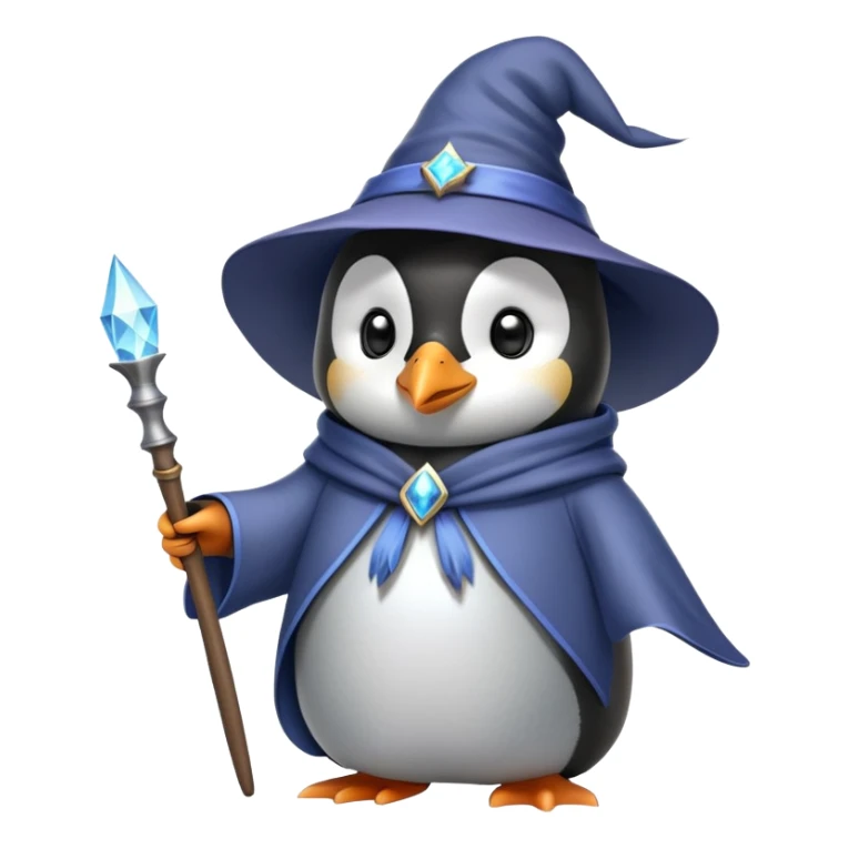 penguin wearing wizard hat and robe holding magic wand sticker