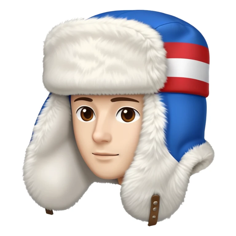 Traditional Russian ushanka hat with Russian flag colors white blue and red, winter fur hat with ear flaps sticker