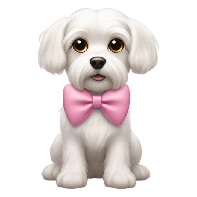 Please make a pink heart emoji with a Maltese dog in the middle wearing a bow sticker