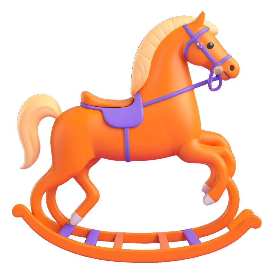 luxury rocking horse, 3D, orange, fine stitching, inspired by Hermès, no text sticker