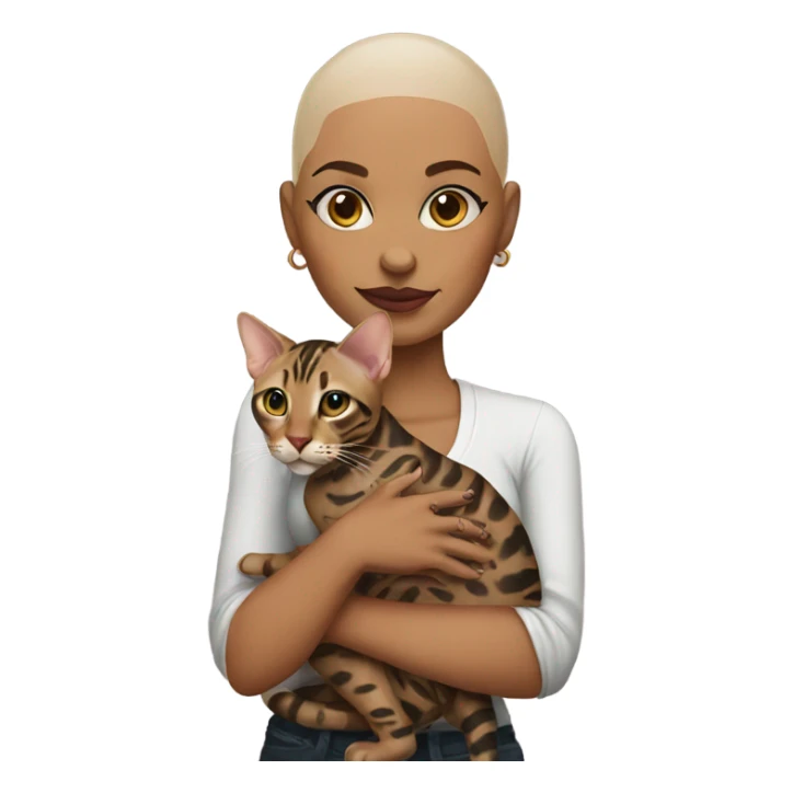 bald girl with tattoos holding a bengal cat sticker