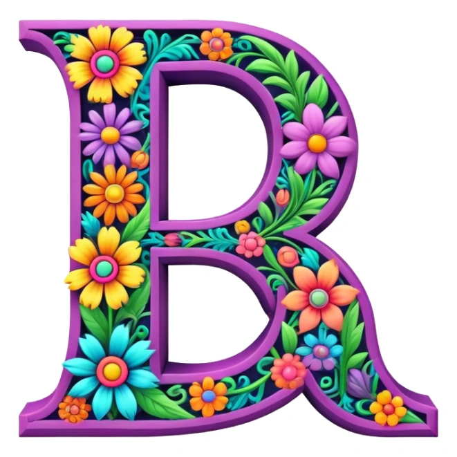 3D, gothic style psychedelic colored capital Letter Q with hippie style flower border sticker