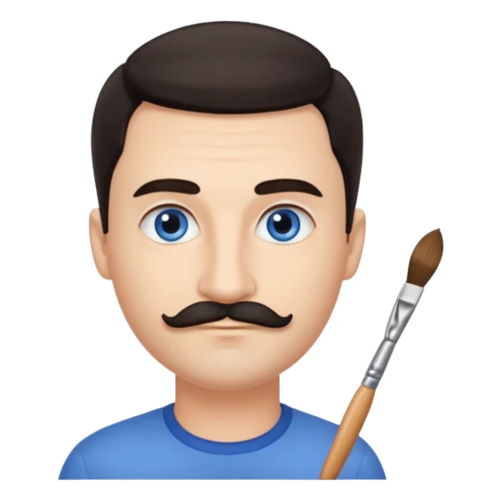 oval face with fair skin. His eyes were blue, and his eyebrows were dark and somewhat bushy. Above his upper lip he wore a small brush-like moustache, known as a "His hair was dark and sticker