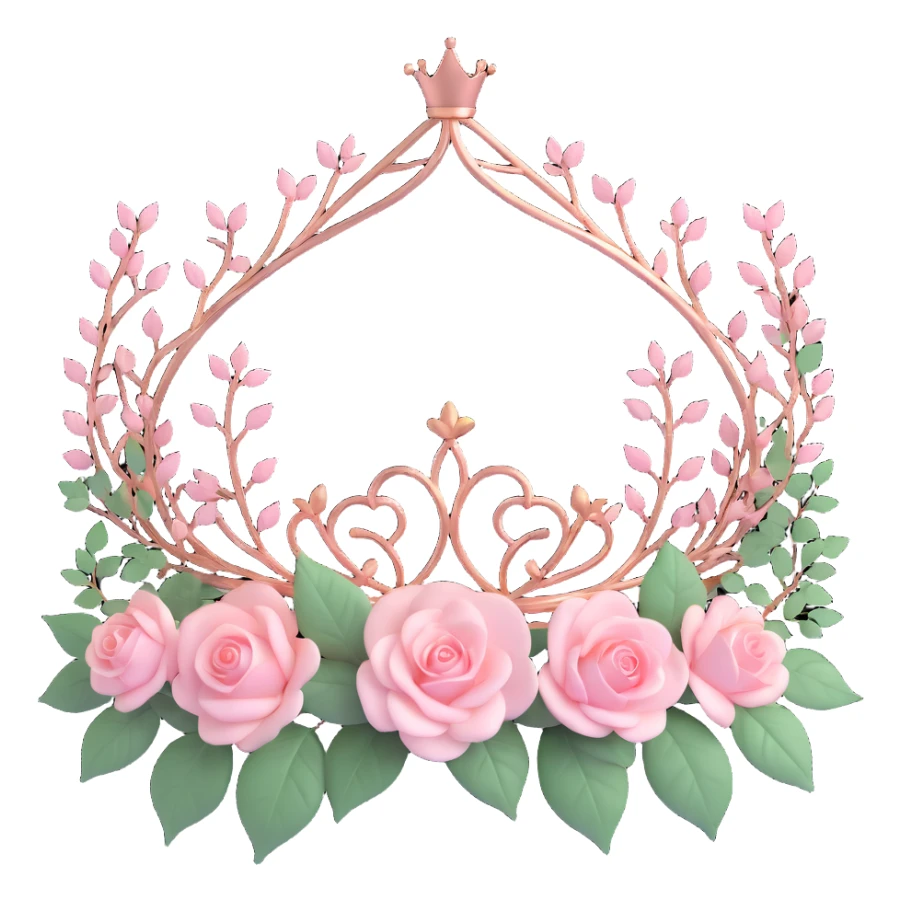 enchanted forest crown with pastel pink leaves, vines, and rose gold accents sticker