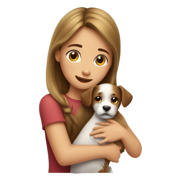 A girl hugs a dog sticker