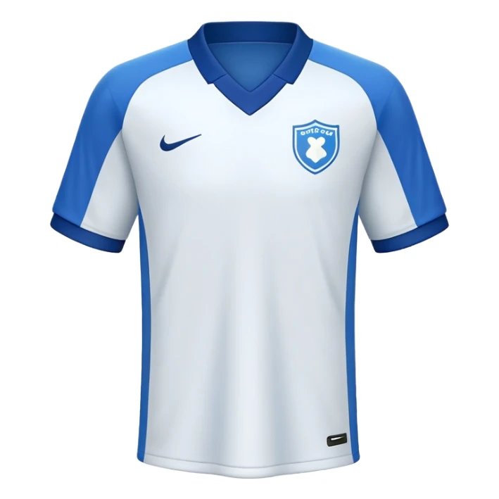 White soccer jersey with blue collar and sleeves sticker