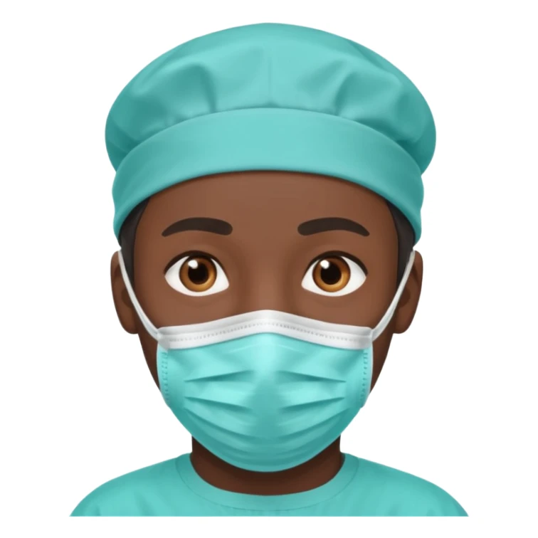 A dark-skinned man with brown eyes, wearing a teal surgical cap and face mask. sticker