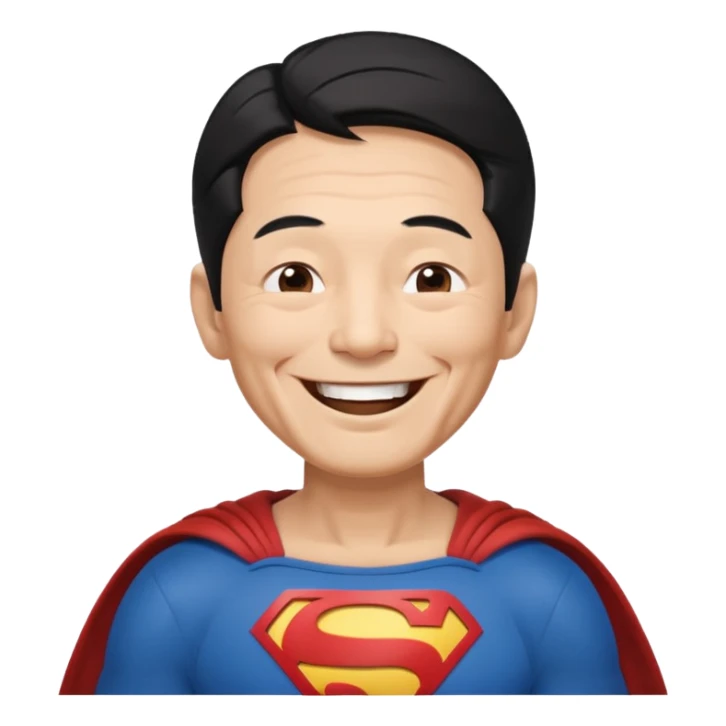 old Chinese dressed as Superman laughing with closed eyes sticker