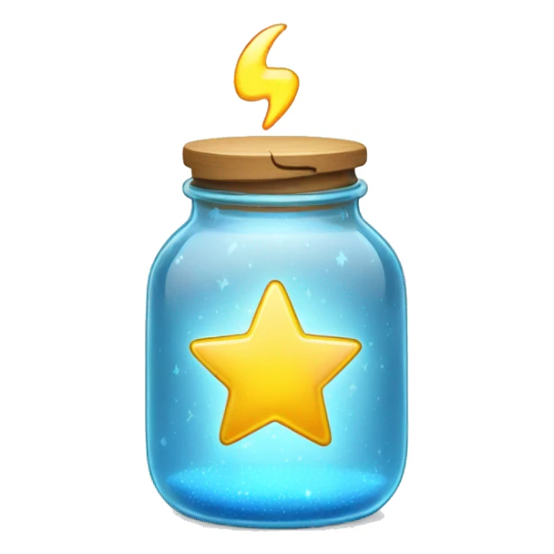 glass jar with bright heart, lightning, drop, star inside sticker