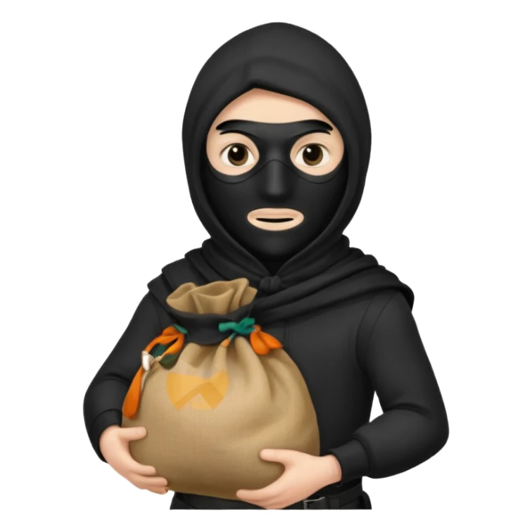 Thief in black mask holding sack sticker
