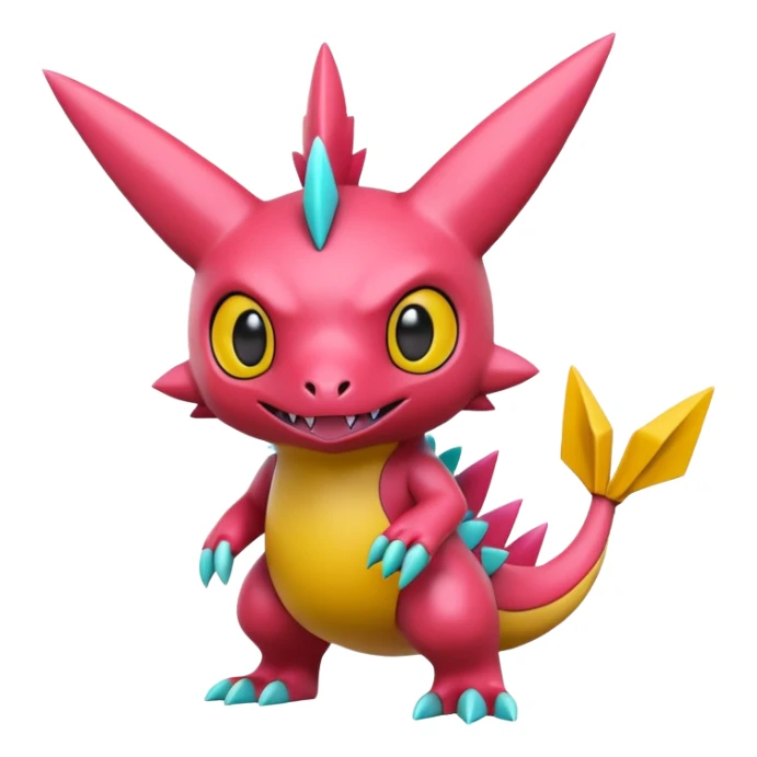 A 3D CGI model of a randomly-colored edgy kawaii Fakémon-Pokémon-Digimon-creature (full body) sticker
