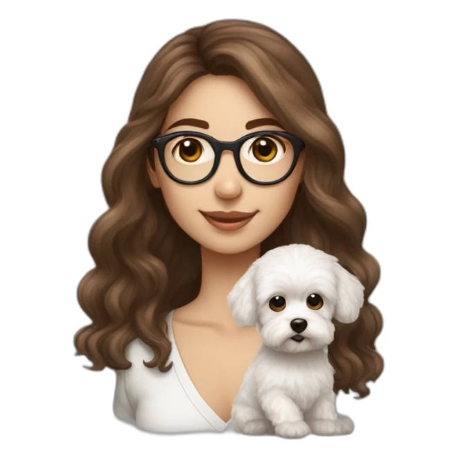 Long brown hair, eyeglassed turkish girl with white maltipoo sticker