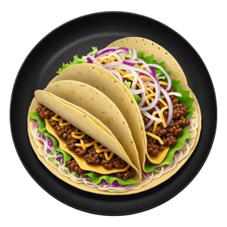Taco on a black plate,nice onion on top sticker