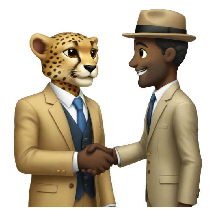 A cheetah in a classic suit shakes hands with a man  sticker