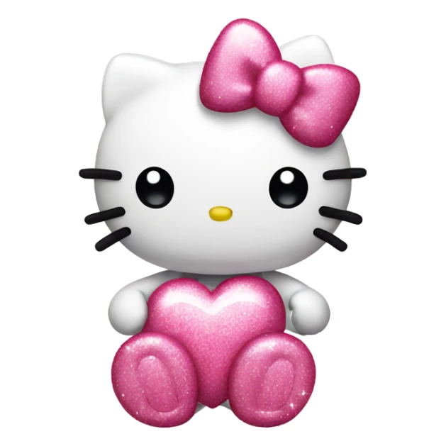 pink hello kitty with sparkles holding a heart sticker