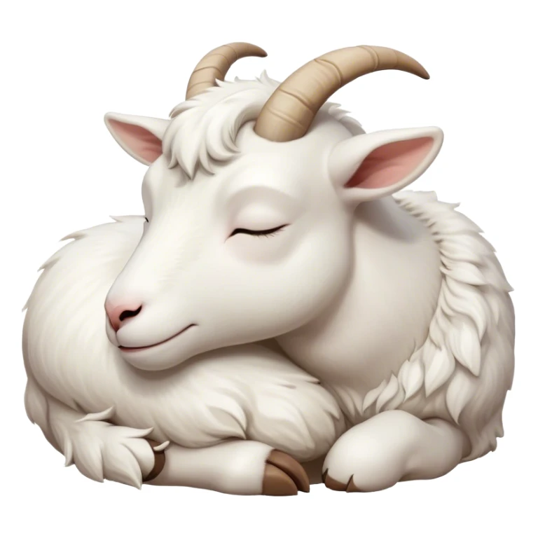 Meme-Worthy Cute Sleeping White Goat Portrait Emoji, Head resting peacefully with a contented smile, showcasing a delightfully sturdy build and a luxuriously soft white fur, eyes shut in a serene, restful nap, Simplified yet hilariously adorable features, highly detailed, glowing with a soft, drowsy light, high shine, relaxed and utterly lovable, stylized with an air of playful laziness, bright and heartwarming, soft glowing outline, capturing the essence of a comically sleepy goat, so meme-worthy it feels like it could instantly become the next viral sensation of adorable slumber! sticker