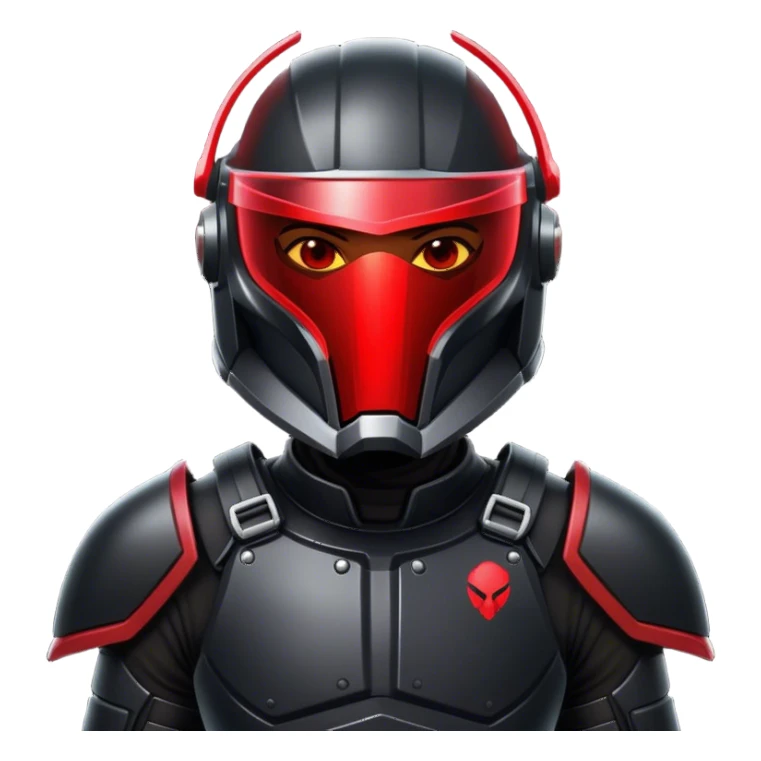 A futuristic bounty hunter in sleek black armor, glowing red visor in the dark sticker