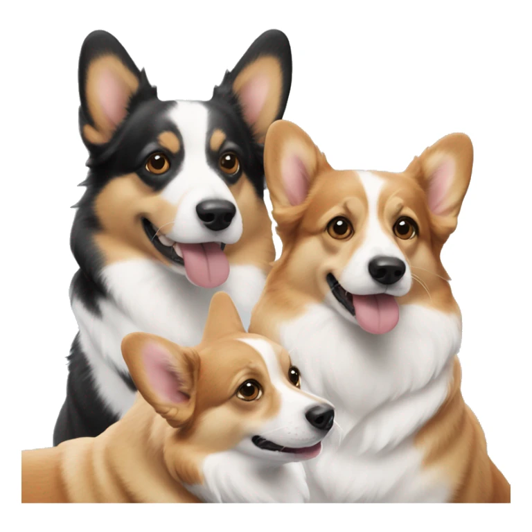 Three corgis. One is a red headed tri, one is a black headed tri, and one is a blue Merle with blue eyes sticker