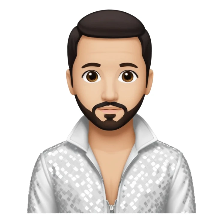 AJ McLean from Backstreet Boys with dark brown hair, white sequin outfit sticker
