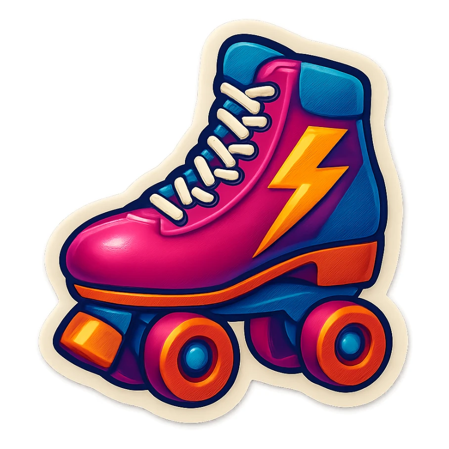a roller skate with lightning bolts, retro sticker style sticker