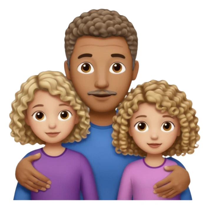 Brown dad with short fade with his two daughtersbone who is 5 and has curly brown and blone hair and one who is smaller who has wavy hair mixed race sticker