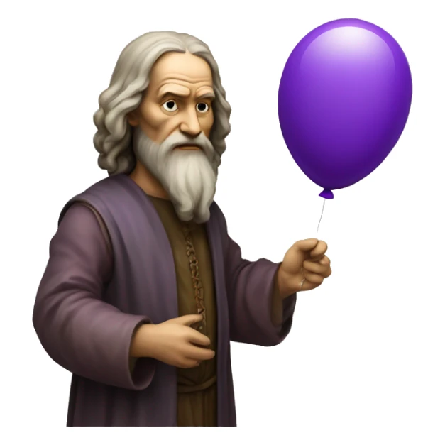 leonardo da Vinci holds a purple balloon in his hand sticker