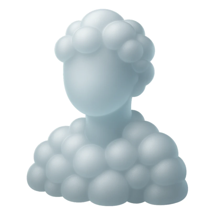 A person from the shoulders up, entirely composed of fluffy white convex clouds sticker