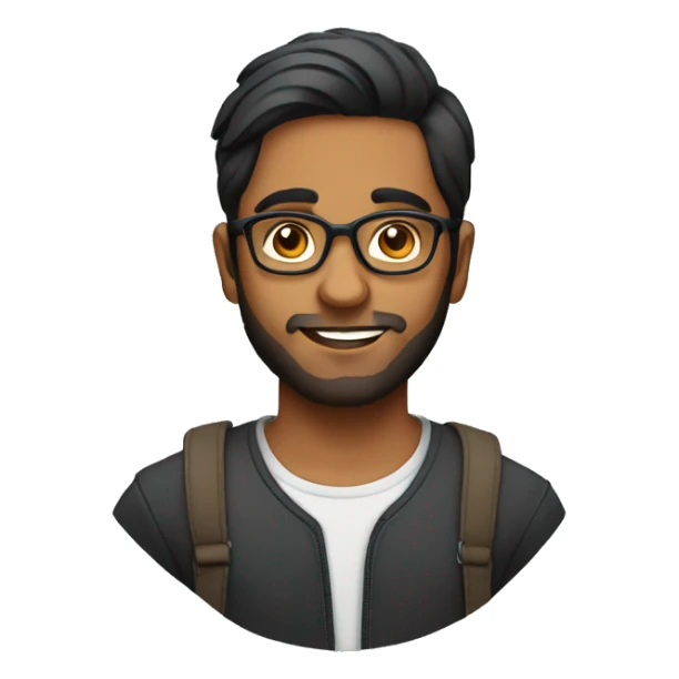 Indian boy in his 20's with specs and combed back hai and beard sticker