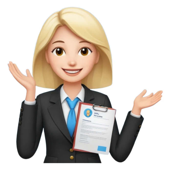 make her happy. she got accepted from her interview. now she is verry happy and confident. wearing interview clothes again. she is SMILING BIG. she is holding her cv to the sky, from happiness sticker