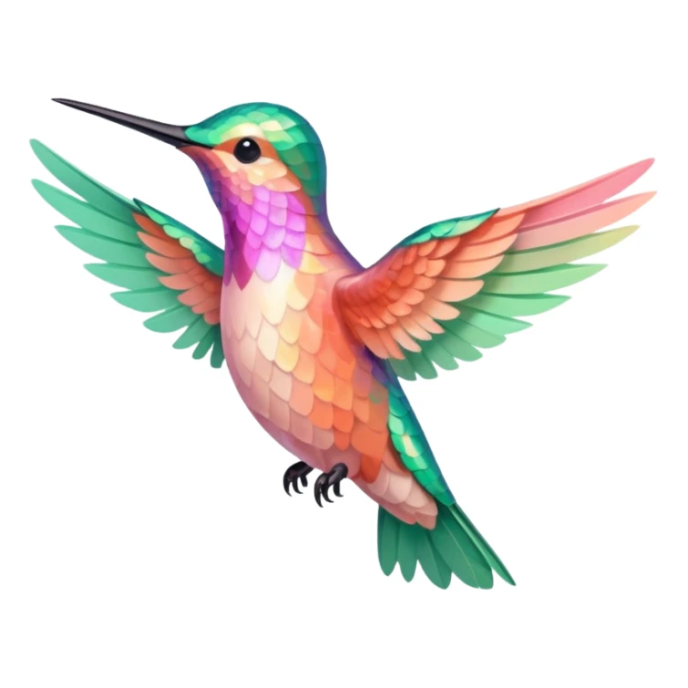 peach pink and mint humming bird, warm colours  sticker