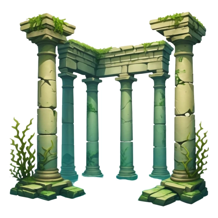 Simple Atlantis underwater ruins, fallen columns, broken domes, ancient stone structures, minimal details sticker