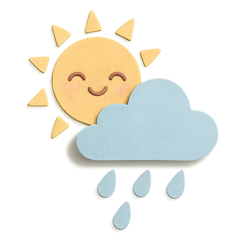 soft pastel kawaii sun, rain, and cloud weather icons together sticker