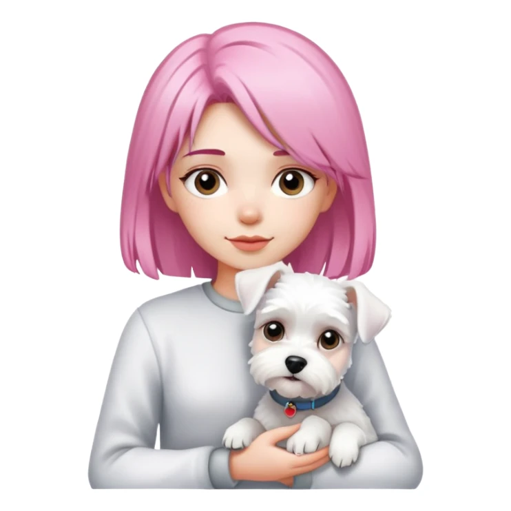 Pink-haired girl holding a white schnauzer dog sticker