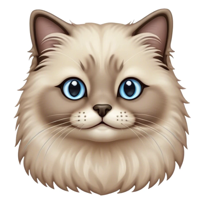 Cinematic Adorable Fluffy Brown Seal Ragdoll Cat Portrait Emoji, Head tilted cutely with big, sparkling blue eyes, soft brown seal-colored fur with darker points on the ears, face, and paws, Simplified yet irresistibly adorable features, highly detailed, glowing with a soft, warm glow, high shine, yawning in a peaceful and playful manner, stylized with a touch of whimsy, bright and endearing, soft glowing outline, capturing the essence of a relaxed and loving kitten, so cute it feels like it could leap out of the screen and stretch into a cozy nap! sticker