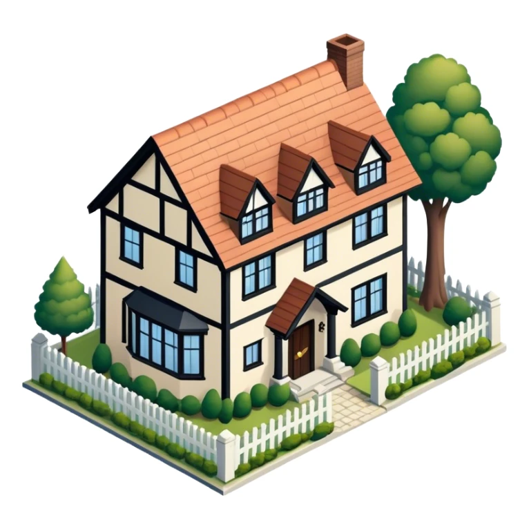 tudor-style suburban house isometric exterior view sticker