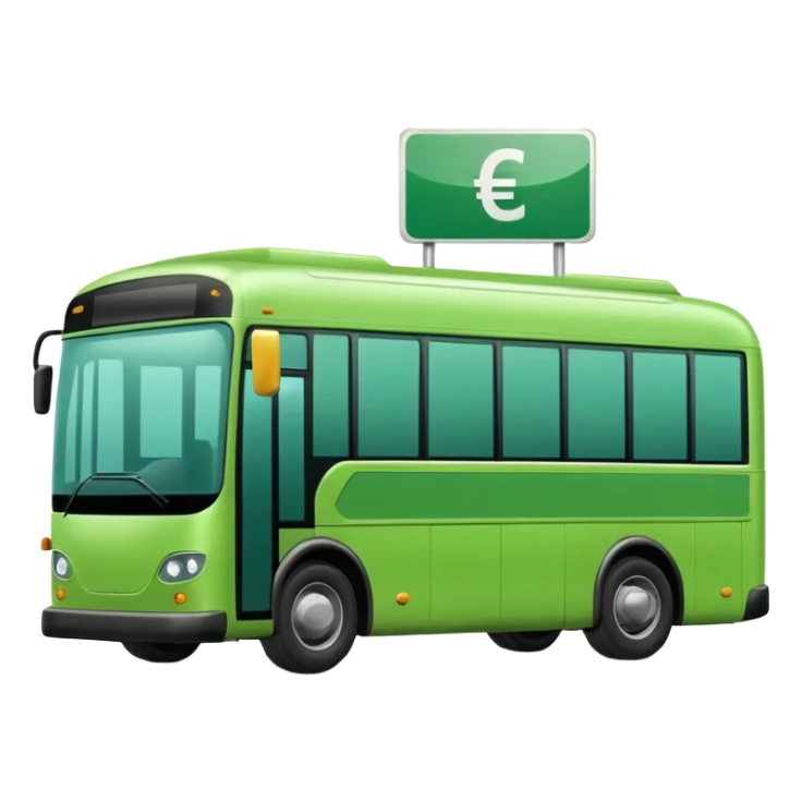 green electric bus with a big euro bill, no text on the bus sticker
