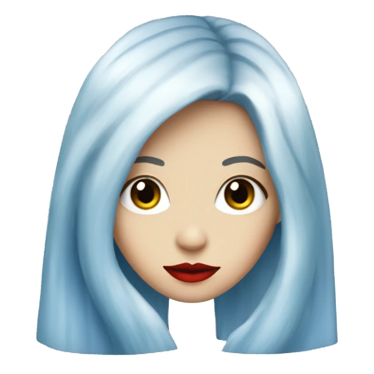Long white and blue hair, red lips, high nose bridge, blue one piece sticker