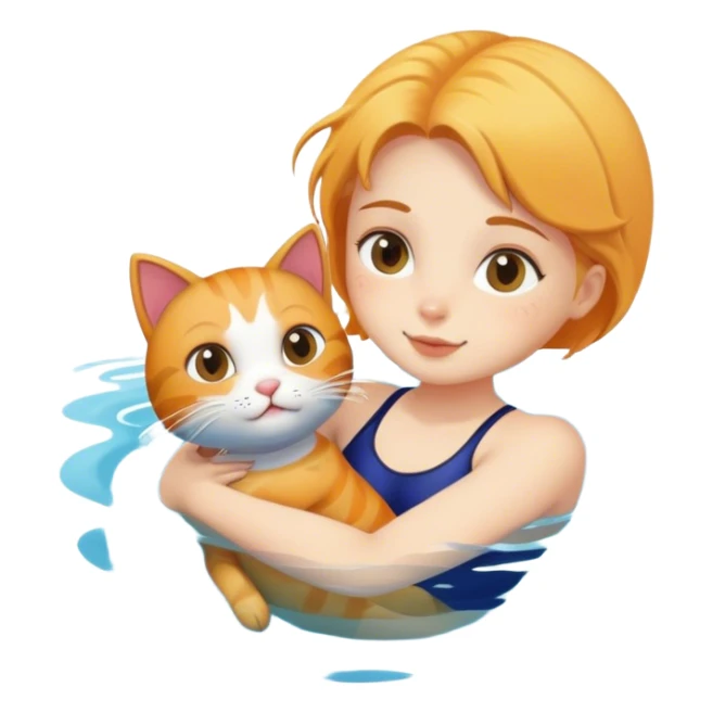 A girl swimming with her cat sticker