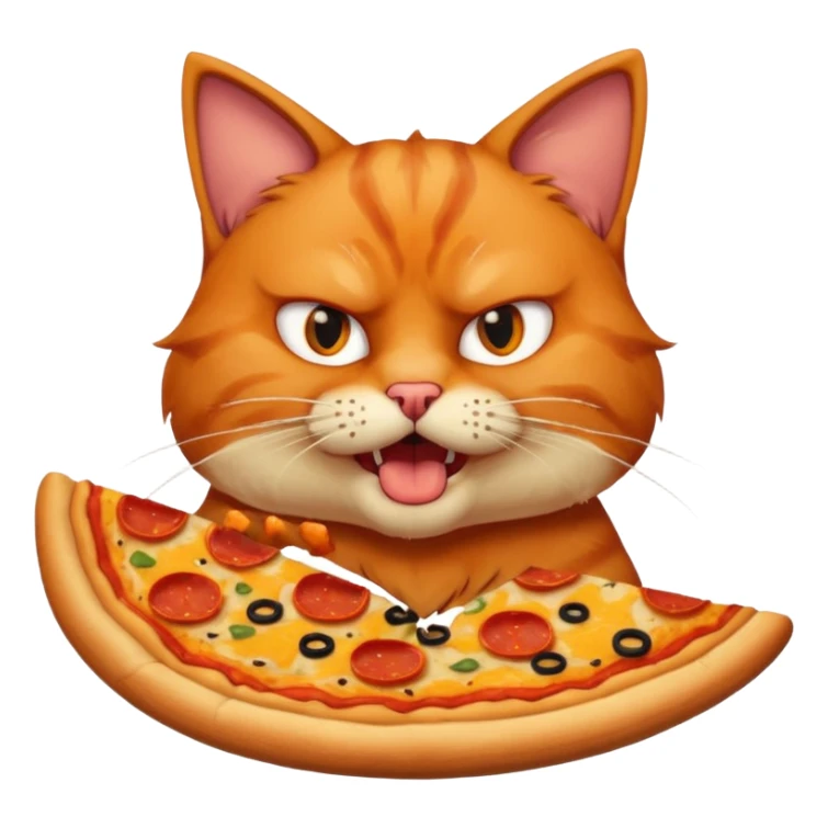angry cat, bust up, eating a slice of pizza sticker