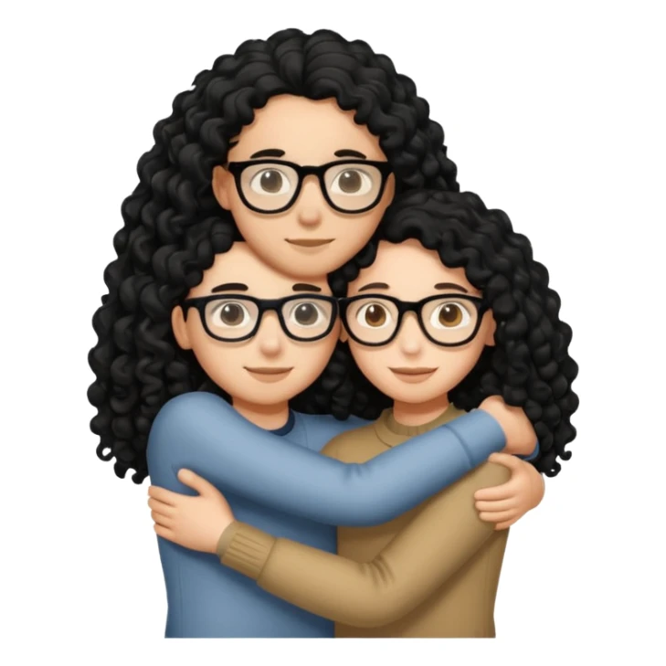 ok use the first photo on last row u sent but make me look 18 and long black curly hair and glasses make us hug each other sticker