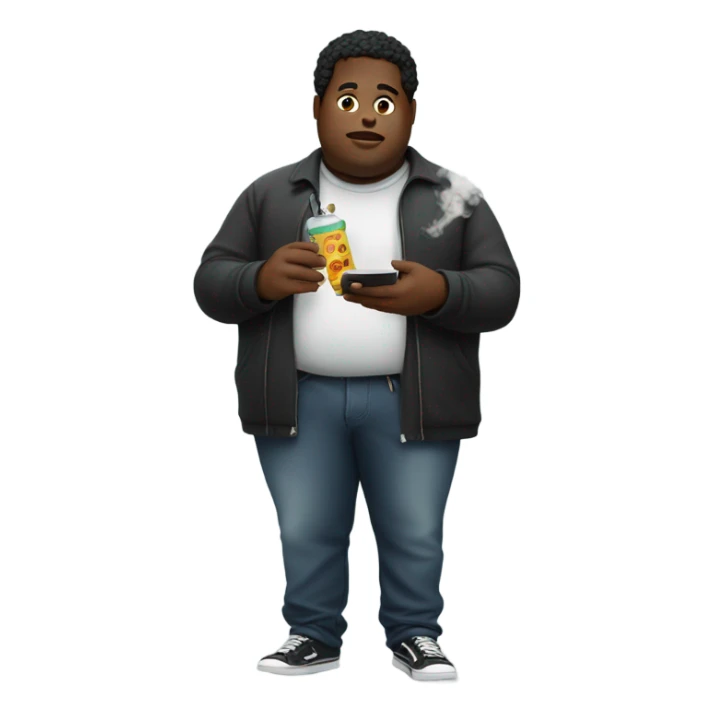 Fat Black guy smoking a vape and eating sticker