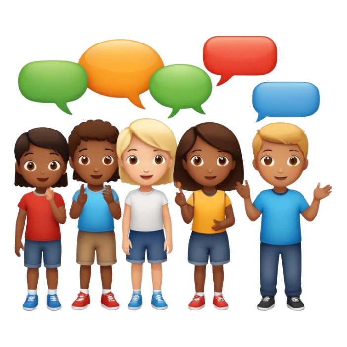 a group of children chatting together, fun and lively, with speech bubbles sticker