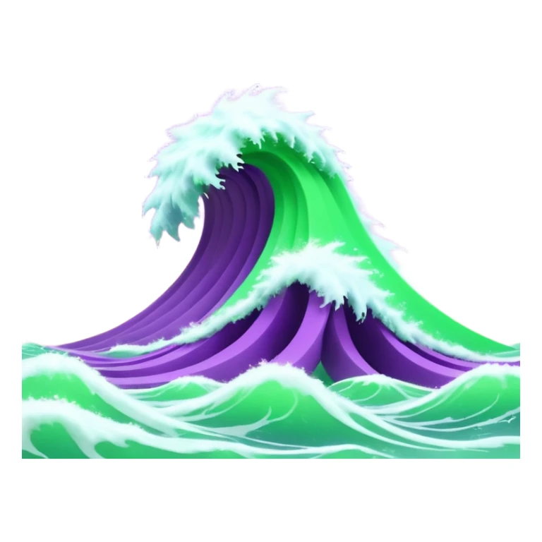 3D render of Tsunami, miniature weather phenomenon, volumetric particle effects, wavy glowing neon green and purple ribbons in the sky, elemental energy, emoji style, isolated on white background --v 6.0. sticker