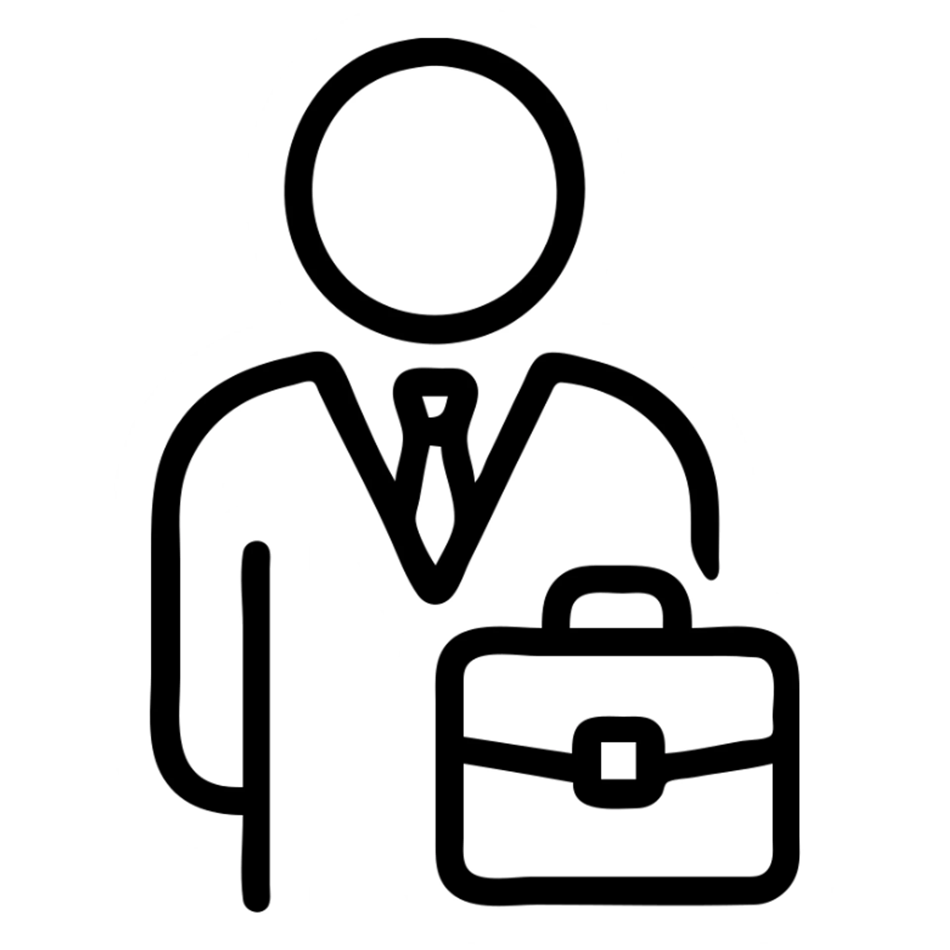 Minimalist CEO business owner icon. Simple professional silhouette with tie and briefcase representing corporate leadership. sticker