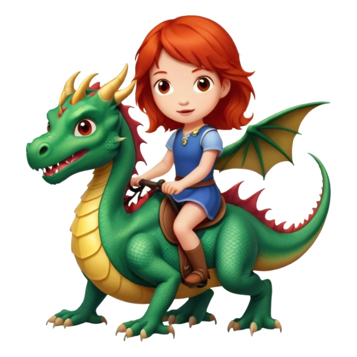 Red headed little girl riding a dragon  sticker
