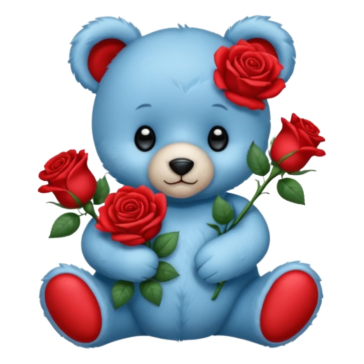 cute blue baby teddy bear holding roses  sticker